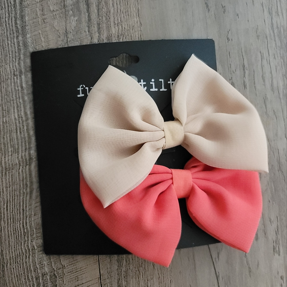 Full Tilt 2 Piece Chiffon Bow Hair Clips Pink and Beige